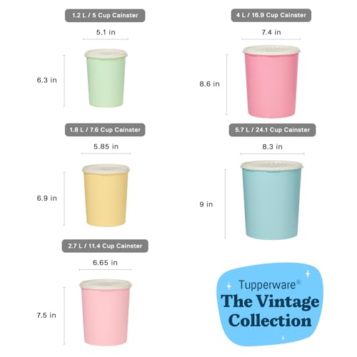 Tupperware Heritage Collection 10 Piece Nested Canister Set in Vintage Colors, Dishwasher Safe and BPA Free (5 Containers, 5 Lids)