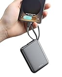 Eazpower Powerbank 45W Schnellladefunktion 20,000mAh mit USB-C Kabel integriert, Externe Handyakkus Leicht Klein Aber Stark für iPhone 17/16 /15 Pro, Samsung S25 Ultra, Xiaomi - Raummetallsilber