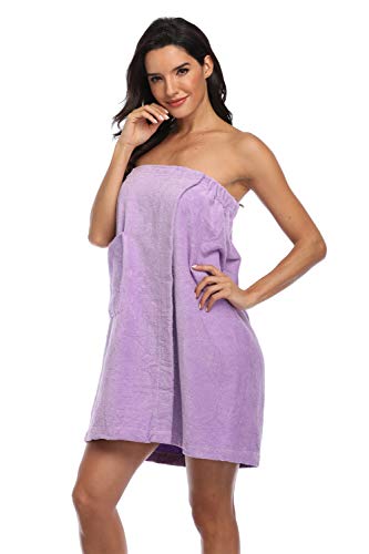 Super Shopping-zone Women's Towel Wraps Towel Robe Body Wrap Cotton Bathrobes Wraps Towel Robes,100% Cotton,Light Purple