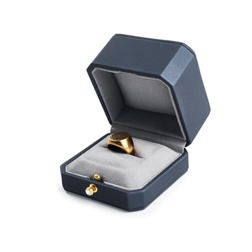 Leather Ring Box Jewelry Gift Box Mirofiber Interior Wedding Ring Case for Birthday, Proposal, Engagement, Wedding, Valentine's Day(Blue)