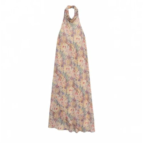 Women's Neck Hanging Collar Backless Sexy Floral Print Dress Comfortable