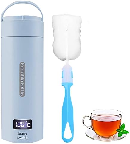 Travel Portable Electric Kettle with LCD Display, Mini Temperature Control Electric Kettle 4-stage Temperature Adjustment, Automatic Shut-Off Electric Heating Cup for Car Camping Tea Coffee (Blue)