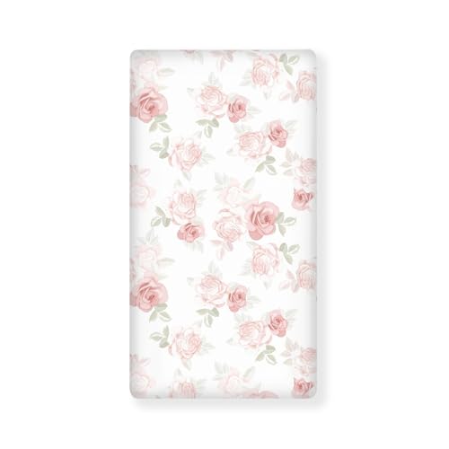Image of JEPFEIXIA Pink Roses Fitted Crib Sheet for Boys Girls Beautiful Flower Leaves Baby Sheet for Standard Crib and Toddler Beauty Floral Nursery Bed Mattress Sheets 28"x52"