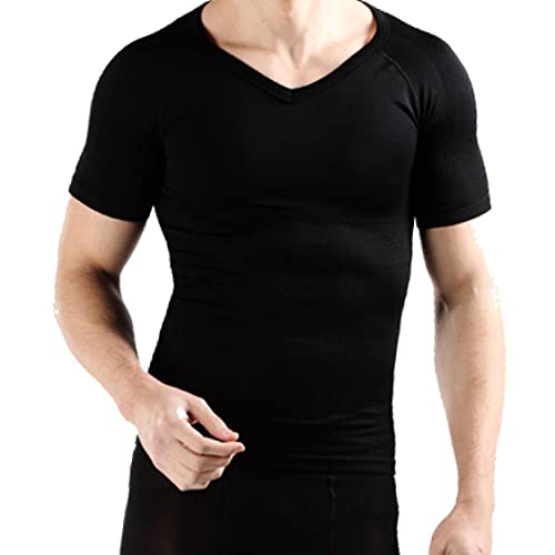 Chemises de compression extensibles pour hommes et t-shirt gainant minceur à manches courtes col en V