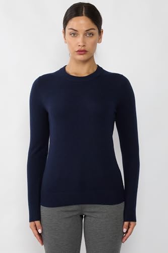 Image of JENNIE LIU Women's 100% Pure Cashmere Crew Neck Sweater, Tight Knit Cozy Soft Hand Washable Long Sleeve Pullover