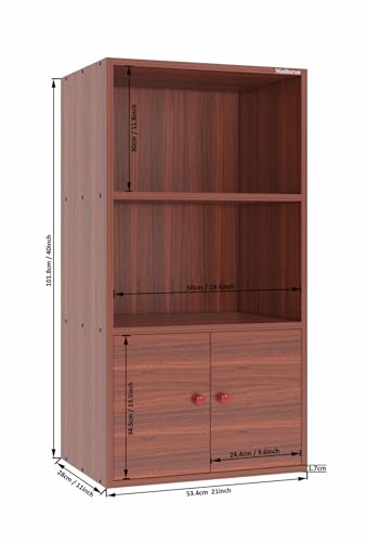 Image of Madhuran Engineered Wood Free Standing Almirah 2 Door Bookcase Organizer (Teak)