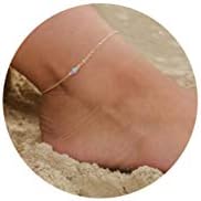 Kyerlyn Dainty Opal Chain Anklet for Women 18k Gold Plated Summer Beach Adjustable Chain Anklet for Women Girl Teen Simple Fashion Jewelry Gift
