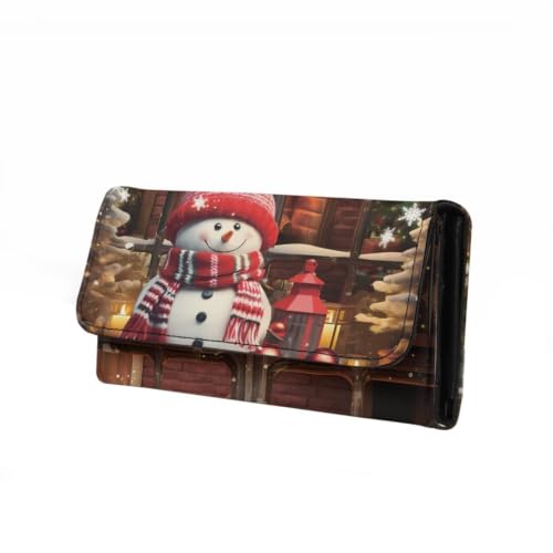 Image of AFPANQZ Wallets for Women Clutch Card Slots Phone Holder Trifold Purses | Christmas Snowman Print Large Capacity Card Key Cash Storage Bags Zipper Handbag