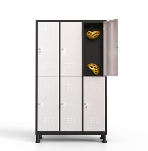 TwinThink Taquillas Vestuario. 180 x 97 x 40 cm Taquillas Metalicas de 6 Puertas Taquilla Metalica con Llave Taquillas Vestuario Metalicas (1, Blanco/Negro)