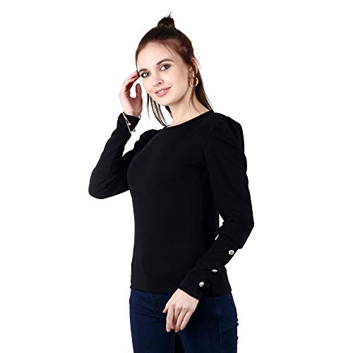 Image of POPWINGS Casual Solid Puff Button Long Sleeves Tops for Women || Summer Round Neck and Stylish Western Top for Women