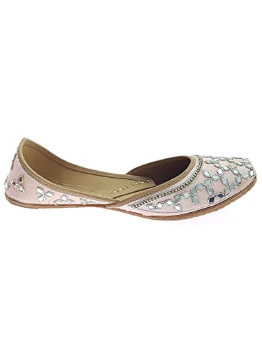 Image of Fulkari Women's Mirror Genuine Soft Leather Juttis | Bite and Pinch Free Jutis | Ladies Punjabi Jutti | Wedding Flat Stylish Mojari | Phulkari Ethnic Flats For Girls |