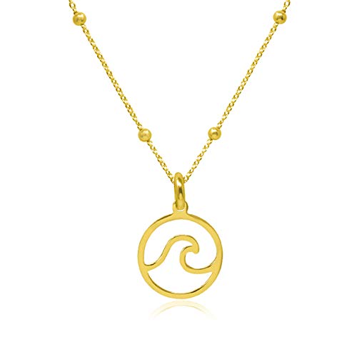 WANDA PLATA Collar Colgante Ola de Mar para Mujer Plata de Ley 925 Baño de Oro Colgante Ola Surf Incluye Cadena de 40 cm de Largo, Sulfero
