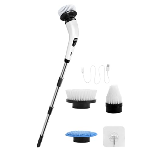 Electric Shower Cleaning Wand - High Torque Rotating Scrubber with Replaceable Brush System | Implements of Powerful Grout and Bathtub Polish, Waterproof Handle Bathroom Cleaner, Adjustable Speed