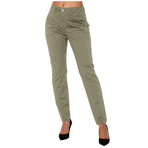 Ofertas Flash del Dia Pantalon Chino Mujer,Pantalones Mujer Verano Casual Pantalones de Trabajo Cintura Alta con Bolsillos Slim Fit Comodidad Pantalón Recto Color Sólido Ligeros Yoga Jogger Pants