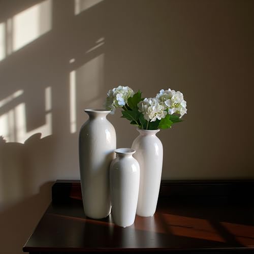 Hosley Set of 3 Crackle Ivory Ceramic Vases. Ideal Gift for Floral Arrangements Wedding or Special Occasions for Use in Home Office Decor Spa Aromatherapy Settings