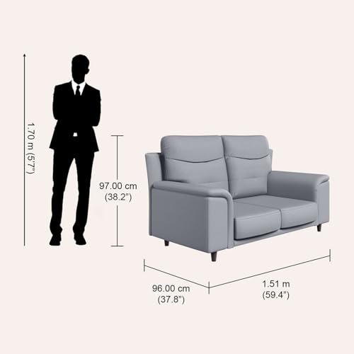 Image of Interio by Godrej Sofa Opulence 2 Seater Synthetic Leather Sofa for Living Room, 1-Year Warranty, Solid Wood, Nimbus Grey