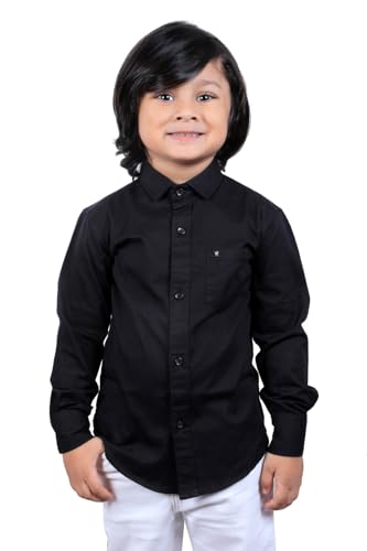 Image of Boy's Kids Regular Fit Solid Pattern Cotton Shirt with Pocket Collared Neck Long Sleeve Button Down Closure Type and Standard Length | Boys Cotton T-Shirts Set | Shirt for Boy