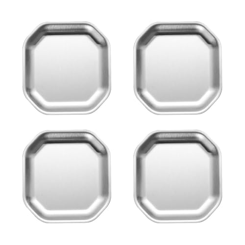 XUZHID Dinner Plates?Pack of 4 Gold/Silver Stainless Steel Plates for Dinner and Camping Use Portable Dishes for Home and Outdoor Meals