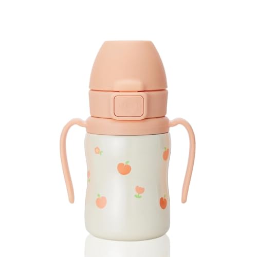 GROSMIMI Insulated 316 Stainless Steel Spill Proof Straw Cup Water bottle with Flip Top for Toddlers BPA Free (peach flower 6oz)