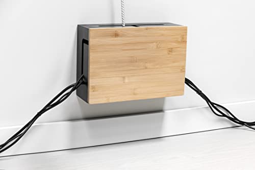 Boîte de Rangement pour câbles avec Couvercle magnétique en Bambou - Boîte de Rangement Bureau Organisateur et Durable pour Cacher Les Cordons et la Bande d'alimentation - Cache Cable Mural Cover