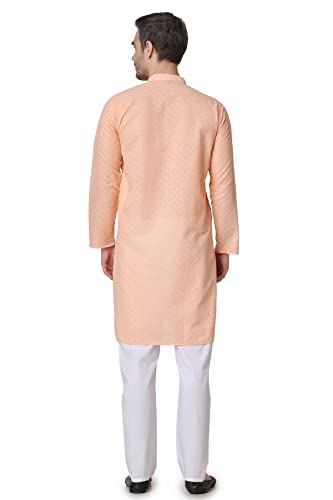 Image of Royal Kurta Men's Lucknowi Chikan Embroidered 100% Cotton Comfortable Kurta Churidar Pyjama Set