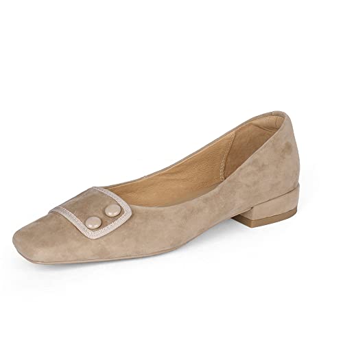 TinaCus Women's Square Toe Soft Suede Leather Handmade Button Décor Comfort Slip On Flats