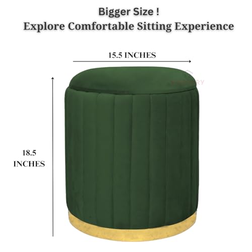 Image of Round Velvet Luxurious Storage Ottoman, Pouf with Storage Vanity Stool Chair,Upholstered Foot Rest Stool with Gold Strip Base for Living Room or Bedroom (Green., Large-40Dx40Wx46H)