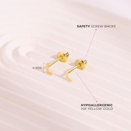 14k Yellow Gold Tiny Initial Letter Screw Back Earrings For Toddlers, Little Girls & Preteens - Personalized and Meaningful Jewelry For Young Preteen Girls - Small Letter Earrings4