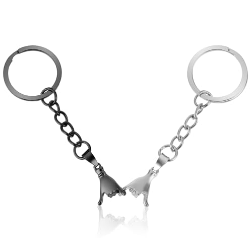 Amabro 2 Stück Schlüsselanhänger für Paare - Hand In Hand Lustig Personalisiert für Freund Ihn Freundin Ihren Geburtstag