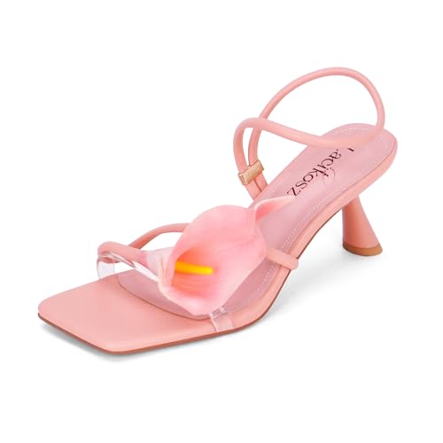 Image of LACIKOSZ Flower Kitten Heel Sandals for Women Calla Lily Green Heels Square Open Toe Floral Strappy Low Heel Sandals Summer Dressy Wedding Shoes