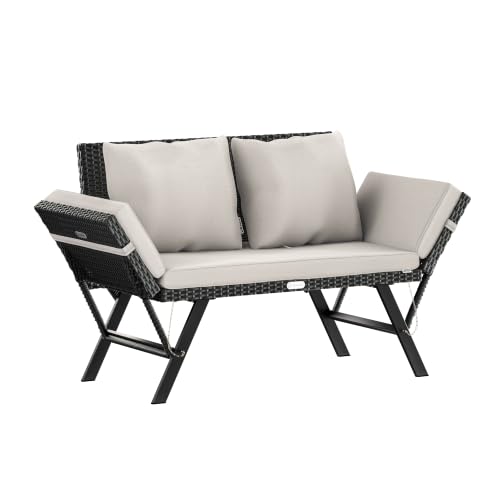 Casaria® Polyrattan Gartenbank mit Liegefunktion Schwarz