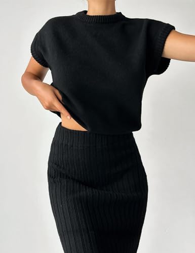 Zhiyouni Women's 2 Piece Sweater Sets Outfits Knit Vest Pullover Bodycon Maxi Skirts Loungewear4