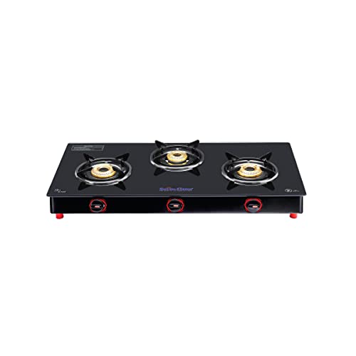 Surya Flame Smart Gas Stove, 3 Burner Glass Top, Black Body LPG Stove