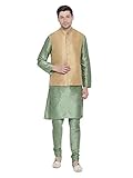 Elina fashion Men's Indian Silk Blend Kurta Pajama And Nehru Jacket (Waistcoat) Traditional Wedding Party Festivals Dress Set