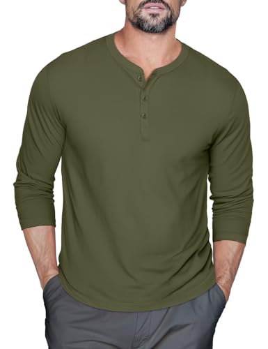 Long Sleeve Henley Shirts for Men(Army Green,XL)