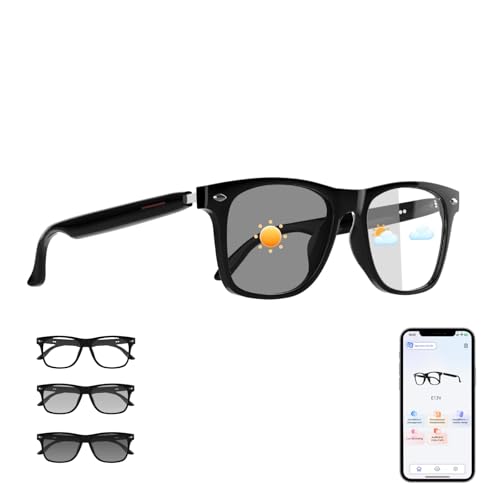 Smart Translation Glasses, Photochromic Lenses, Open-Ear Audio Design, Support 160+ Languages, Simultaneous Interpretation via APP, Bluetooth Glasses for Meeting, Traveling, Business(Black)