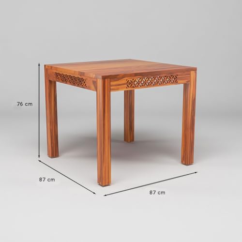 Image of Solid Sheesham Wood 2 Seater Dining Table Set with Cushioned Chairs for Dining Room | Living Room | Home & Office | Hotels Restaurant & Cafe (2 Seater, Honey A)