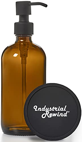 Amber Brown Glass Soap Dispenser with Black Flat Head Metal