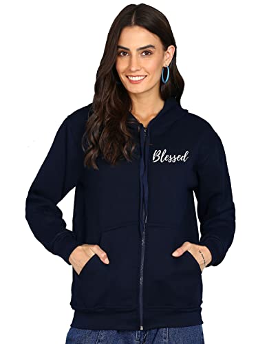 Image of Blessed Printed Women�s Full Sleeve Cotton Zipper Hoodie with Pockets | Regular Fit Hooded Sweatshirt Pullover for Winter, Casual, Outdoor, Travel & Everyday Wear
