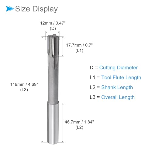 CoCud Chucking Reamer, 12mm Cutting Diameter 4 Flutes, Tungsten Carbide Milling Cutting Tool - Image 2