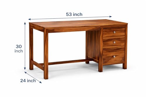 Image of Solid Sheesham Wood Study Table /Office Desk with 3 Drawers - 53 Inch Wooden Computer Table for Home Office & Students (Honey Finish)