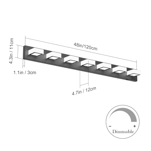 Image of Ralbay 46inch Matte Black Vanity Lights 7 Lights Dimmable 5 Color Temperature Acrylic Modern LED Black Vanity Lighting for Bathroom