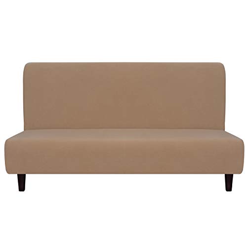 Easy-Going Fleece Stretch Sofa Slipcover Spandex Anti-Slip Soft Couch Sofa Cover, Armless Washable Furniture Protector with Elastic Bottom for Kids, Pets(Futon, Camel)