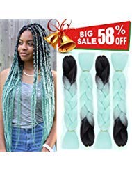 Ombre Jumbo Braiding Hair Extensions 4Pcs/Lot 100g/pc Kanekalon Synthetic Fiber for Twist Brading Hair(Black-Light Green)