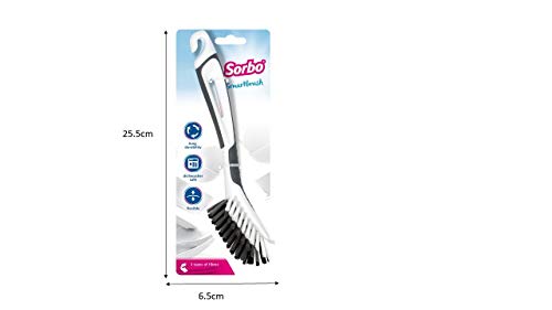 Sorbo Smart Brush, Spülbürste, Spülbürste mit rutschfestem Soft-Grip-Griff, langlebig, langlebig, hitzebeständig und spülmaschinenfest, graue Farbe, Maße 6 x 10 x 26 cm