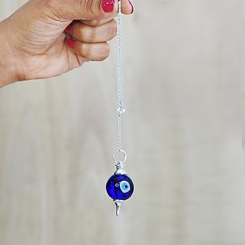 Image of Shubhanjali Turkish Evil Eye Ball Pendulum Dowsing Stone 1 Ps Evil Eye Dowser Ball Pendulum with Chain for Crystal Healing Reiki Healing Protection