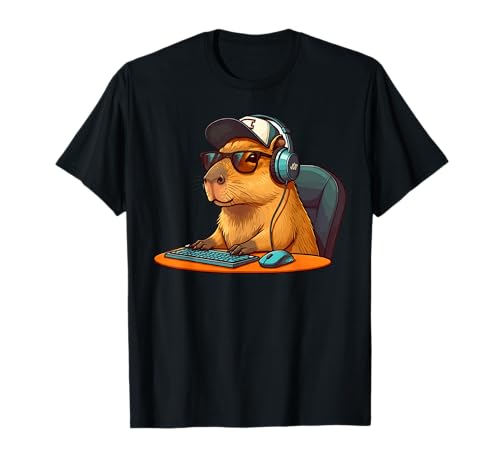 Capybara Video Games Funny Gaming Capy Men Teen Boys Kids T-Shirt