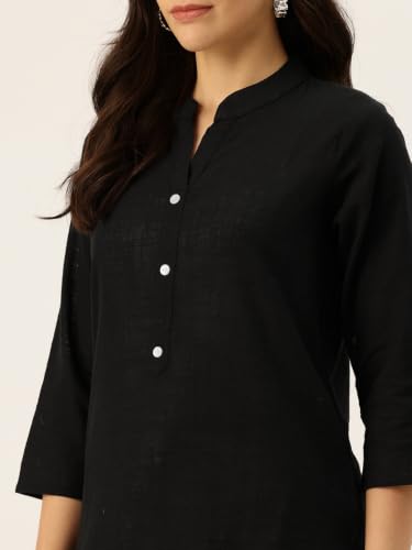 Image of feranoid Women's Plain Cotton Kurta with Mandarin Collar, 3 /4 Sleeves & Pocket