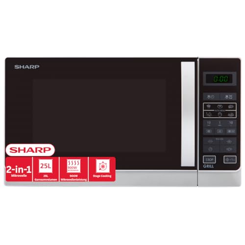 Sharp R742INW Microondas Grill 25L, Control Tactíl, 1000W, 900 W, 25 litros, Fer, Plateado