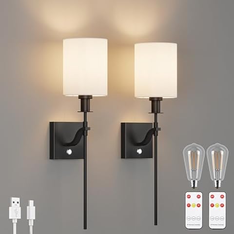 Coinmit Battery Operated Wall Sconces Set of 2,6000mAh Rechargeable Wall Sconces Dimmable Wireless Wall Light with Remote Control for Bedroom Hallway(Bulb Included) Cover